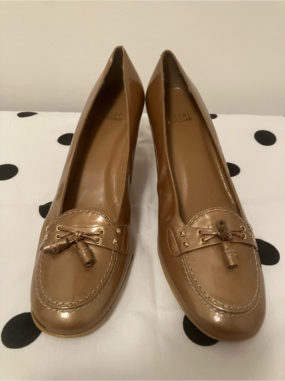 Stuart Weitzman Metallic Tan Tassel Pumps